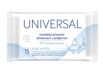 Салфетка влажная (15 шт) универсальные Universal Pure Water 529254